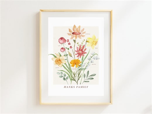 Custom Birth Flower Bouquet Art: Personalized Family Print - Etsy