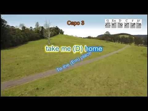 Take me Home Country Roads instrumental guitar backing track with chords and lyrics