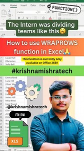 How to use WRAPROWS function in Excel🙏 Save this so you won’t forget it💡 This function is currently only available on Office 365‼️ Thanks for watching! If you like, please don’t forget to like & follow Follow:- @krishnamishratech #krishnamishratech #krishnamishratechvideos #krishnamishrareel #krishnamishranew #krishnamishra Save this so you won’t forget it💡 #excel #exceltips #exceltricks #spreadsheets #corporate #accounting #finance #workhacks #tutorial #sheets #ai #copilot #chatgpt #sql #mys