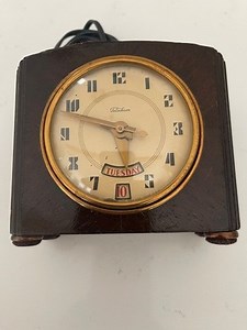Vtg 1941 Telechron Electric Clock Model 8H17 Art Deco Wood Frame day date workin | eBay