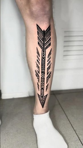 Polynesian Arrow Shin Tattoo | Geometric Tribal Leg Tattoo