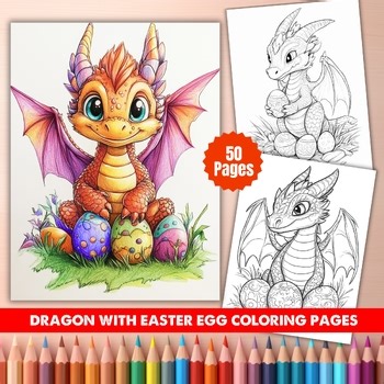 50 Cute Dragon with Easter Egg Coloring Page - Cute Fantasy Printable Art