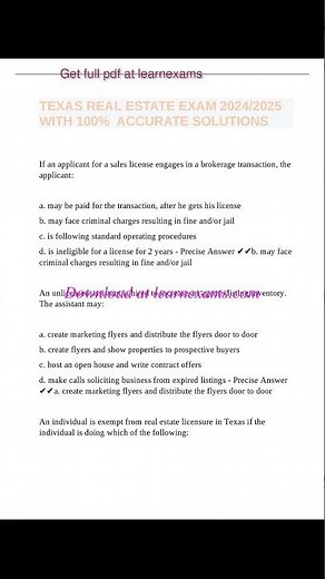 TEXAS REAL ESTATE EXAM QUESTIONS AND ANSWERS