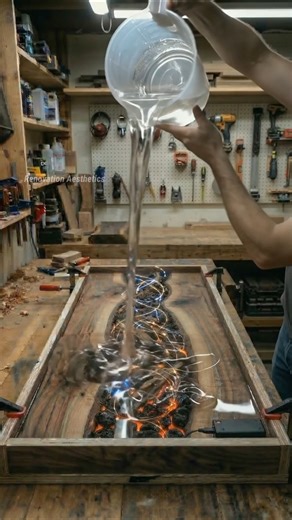 Turning Lava Stones Into a Glowing River Table 🤯 #epoxy #epoxyresin #aitransformation #diy #design