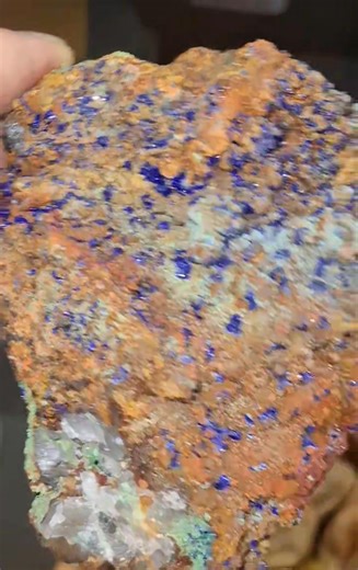 Azurite and conichalcite on limonite on quartz from Aouli, Morocco. These are stunning and getting really hard to get!! | Geological George