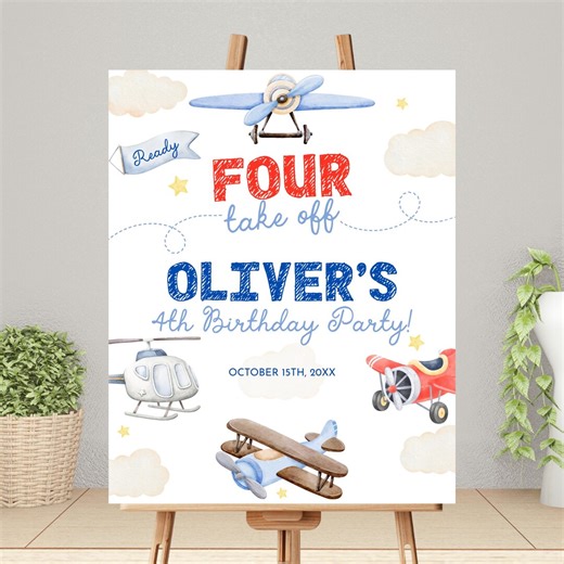 Airplane 4th Birthday Welcome Sign: Aviation Theme Party Decor (editable Template) - Etsy