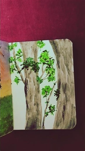 How to Paint Realistic Tree Trunks with Watercolor for Beginners😱 #art #watercolorpainting