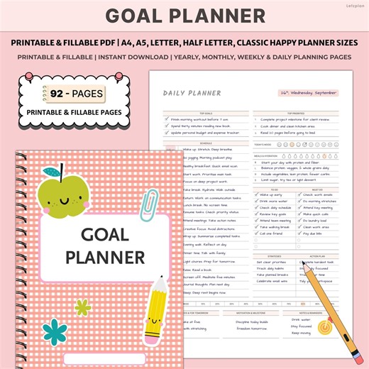 Printable Goal Planner | SMART Goals Tracker | Habits Action Plans Vision Board Pages - Etsy