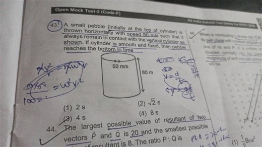 Open Mock Test-2 (Code-F) A small pebble (initially at the top ... | Filo