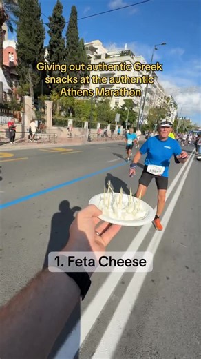 Keeping it authentic. It’s snack time at 40km in the Athens Marathon. 🇬🇷 What snacks are you craving at this point? #prodirect #running #runningsnacks | Pro Direct Running