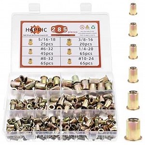 Hapric 285 Pcs SAE Rivet Nut Assortment Kit, #6-32#8-32#10-24 1/4"-20 5/16"-18 3/8"-16 Rivnuts Threaded Inserts for Metal Carbon Steel Flat Head Threaded Insert Nut: Amazon.com: Industrial & Scientific