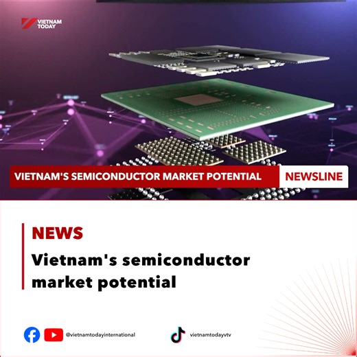 Vietnam is a key destination market for many semiconductor-based products. The revenue of Vietnam's semiconductor market reached USD 7.03 billion in 2024 and is projected to grow to USD 16.64 billion by 2033. The Vietnam Semiconductor Industry Development Strategy to 2030 with a vision to 2050 points out key directions include semiconductor chips, specialized chips, the electronics industry, and human resources development. #vietnamtoday #YourWindowonVietnam #VTV #semiconductor | Vietnam Today