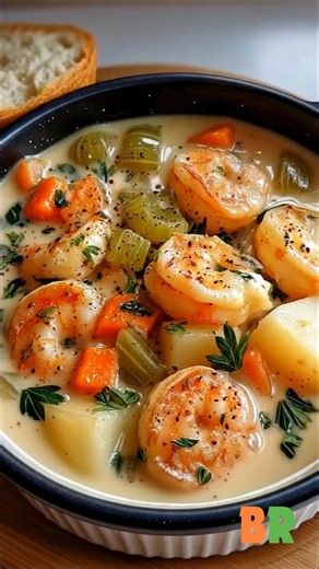Creamy Shrimp & Root Veggie Chowder 🥕🦐 A comforting bowl where tender shrimp drift through a silken broth, enriched with sweet root vegetables and gentle herbs. Each spoonful carries warmth, balance, and a quiet sense of indulgence. Ingredients : 1/2 lb shrimp, peeled and deveined 1 tablespoon olive oil or butter 1 small onion, diced 2 garlic cloves, minced 2 cups russet or Yukon gold potatoes, diced 1 cup carrots, chopped 1 stalk celery, chopped 3 cups seafood stock or chicken broth 1 cup hea