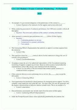 Clc 222 Module 4 Exam Contract Monitoring Performance Questions And Answers 2022 Verified Answers