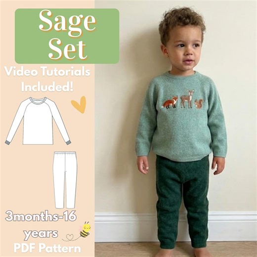 Kids Pajama Set Sewing Pattern PDF, Raglan Knit Top & Elastic Waist Tapered Pants, Instant Download - Etsy