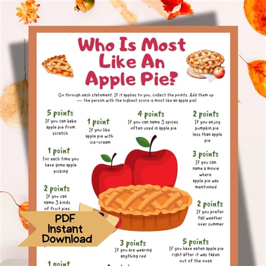 Apple Pie Game: Printable Fall Party Activity (digital Download) Thanksgiving Classroom Worksheet - Etsy