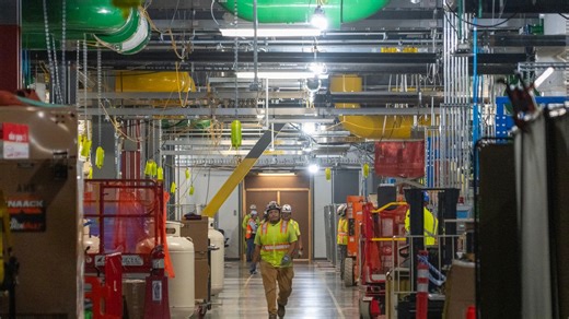 Inside the Microsoft data center in Mount Pleasant. Computers, lots of cooling equipment.