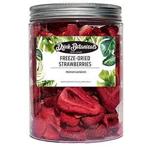 Freeze Dried Strawberries | Dried Strawberry Slices, 200+Slices | 100% Natural | Gluten Free | For Garnishing Cocktails, Cake Decoration, Baking, Fruit, Sorbet, Tea, Cooking | 2.82 oz,75 Grams PET Jar