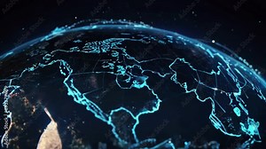 A rotating globe with interconnected points, highlighting global connectivity and the internet's reach across continents, 4K Ultra HD resolution High-Quality animation video