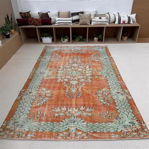 Large Rug Vintage Turkish Anatolian Rugs for Dining Room 5.9x9.7 Ft Orange Antique Wool Bedroom Muted Decorative Ethnic Pale Organic - Etsy