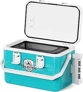 GreatTide 19 Quart Live Bait Bucket with Rod Holder, Insulated Live Bait Cooler Box, Minnow Bucket and Fishing Bait Station for Shrimp, Minnows, and Other Live Bait Well
