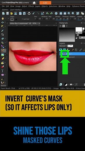 PaintShop Pro 2021 • Shine Those Lips with Masked Curves #shorts