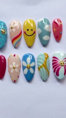Handmade Smiley Face Flower Nails, Y2K Summer Kawaii Press on Set - Etsy
