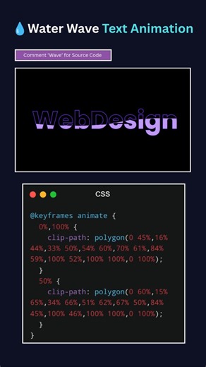 Water Wave Text Animation using HTML & CSS 🌊 | Pure CSS Text Effect #Shorts