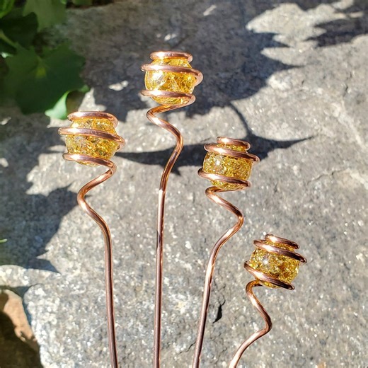 Copper Garden Plant Stakes, Glass and Copper Outdoor Decor, Houseplant Sticks - Etsy