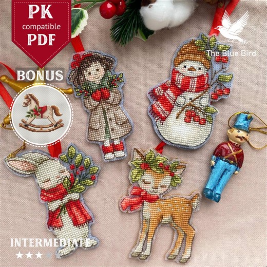 Christmas Ornament Cross Stitch Pattern Bundle   Bonus Horse, Winter Embroidery PDF, Saga File, Plastic Canvas Pattern, Point De Croix - Etsy