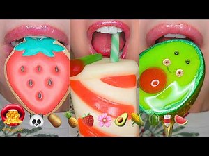 Satisfying ASMR Eating Sounds Emoji Food Challenge Peely Gummies Wax Candy