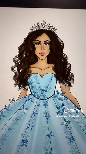 Dibujo de Vestido de Quinceañera Azul