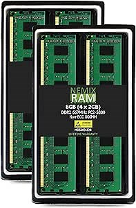 NEMIX RAM 8GB (4X2GB) DDR2 667MHZ PC2-5300 2Rx8 1.8V 240-PIN Non-ECC Unbufferred UDIMM Desktop PC Memory KIT at Amazon.com