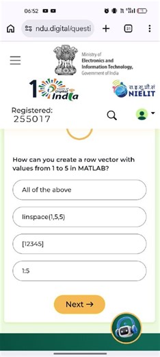How can you create a row vector with values from 1 to 5 in MATL... | Filo