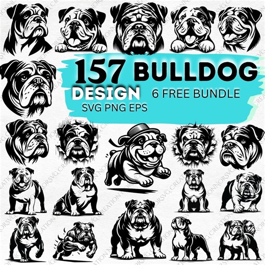 157 Bulldog SVG Bundle: Dog Face Clipart, Pet Lover Shirt Design (svg, Png, Eps) - Etsy