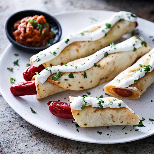 Cheesy Wrapped Hot Dog Tortilla "Taquitos" Air Fryer OR Baked
