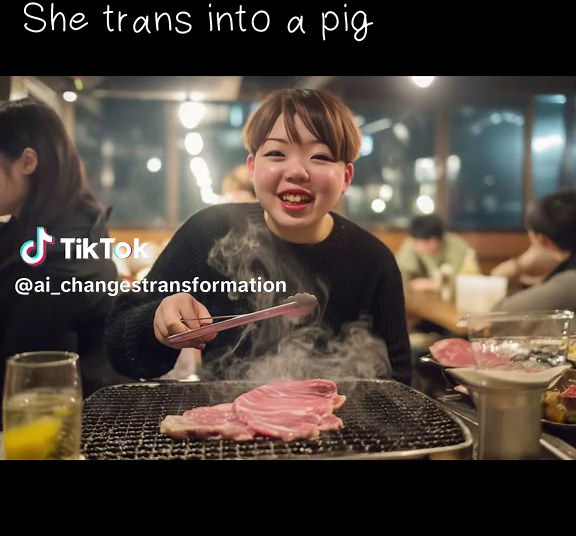 She turns into a pig.Because she ate too much pork.#肥満化#weightgain #pigging#transformation #bbw