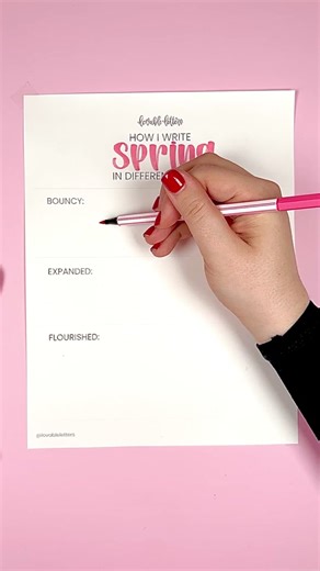 Here’s how I write the word Spring in different styles! Which one is your favorite? 🌸 * The 1st is a bouncy style with an inconsistent baseline and no extra flourishes - my standard, natural lettering style * The 2nd is an expanded version using the same brush pen as the first style, since this one isn’t dual tipped * The 3rd is a more extravagant version of the bouncy style, with added flourishes and fun swirls to make it look a bit fancier ✎ What I Used: *Marker: @STABILO Pen Brush 68 *Paper:
