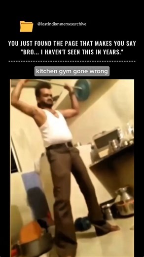 lost indian memes archive on Instagram: "When the fitness bug bites, but the only space you have is the kitchen! This clip from @lostindianmemesarchive is a hilarious reminder of the "jugaad" spirit gone slightly awry. The intense workout, the concerned commentary, and then – the inevitable crash into the pots and pans. It's a comedy of errors that perfectly illustrates the risks of home-grown gym setups. We’ve all been there, trying to make do with what we have, but sometimes it just doesn’t go