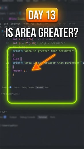 Day 13 🔥 Area vs Perimeter of Rectangle in C #cprogramming