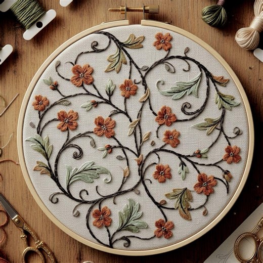 Vintage Floral Vine Embroidery Pattern – Elegant Botanical Hoop Art Design for Beginners - Etsy