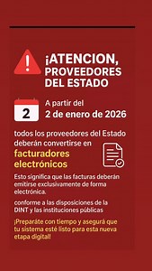 🚨 ¡Atención proveedores del Estado! 💡 A partir del 2 de enero del 2026, todos los proveedores del Estado pasarán a ser facturadores electrónicos 🧾💻 Esto significa que las facturas deberán emitirse exclusivamente de forma electrónica, conforme a las disposiciones de la DINT. | Carmen Cantero
