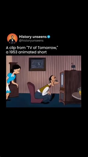 HISTORY on Instagram: "The Most Optimistic Vision of the Future in TV History – and it was all imagined in 1953! 📺✨ This cartoon did what no sci-fi writer dared: predicting a world where TV screens were flat, phones had video calls, and your living room could control the weather—all with the cheerful flair of mid-century animation. The moment? TV of Tomorrow (1953). An animated short bursting with jetpacks, wall-sized screens, robotic butlers, and video phones—a dazzling, wholesome vision of a