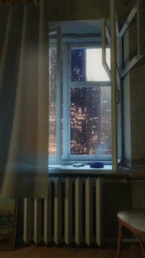 Rain, glass and moving curtains - relaxing retro-look-pathtrace