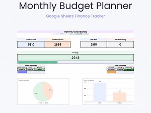 Google Sheets Monthly Budget Planner | Finance Tracker (instant Download) - Etsy