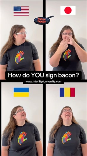 🥓 How to sign Bacon in 4 World Sign Languages #japan #romania #ukraine #asl #food #bacon