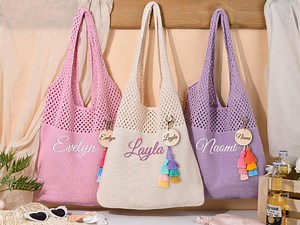 Custom Embroidered Knitted Beach Bag With Name, Bridesmaid Gifts, Crochet Tote Bag Charm Women Travel Vacation,summer Bag,bachelorette - Etsy