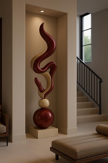 Modern Abstract Floor Sculpture – Large Twisted Flame-inspired Statement Art – Handcrafted High-gloss Fiberglass Decor for Elegant Interiors - Etsy