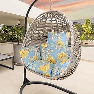 KOCASO Egg Chair Cushion Replacement - Ultra Soft & Thick Swing Chair Pad with Headrest - Indoor/Outdoor Hanging Basket Seat Cushion, Removable & Washable Cover - Blue_YellowLeaf