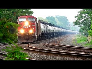 CP Tanker Train w 2 DPU's Rounds The Bend at 60 MPH! NY Central Heritage Unit! CN + CSX Trains Meet!